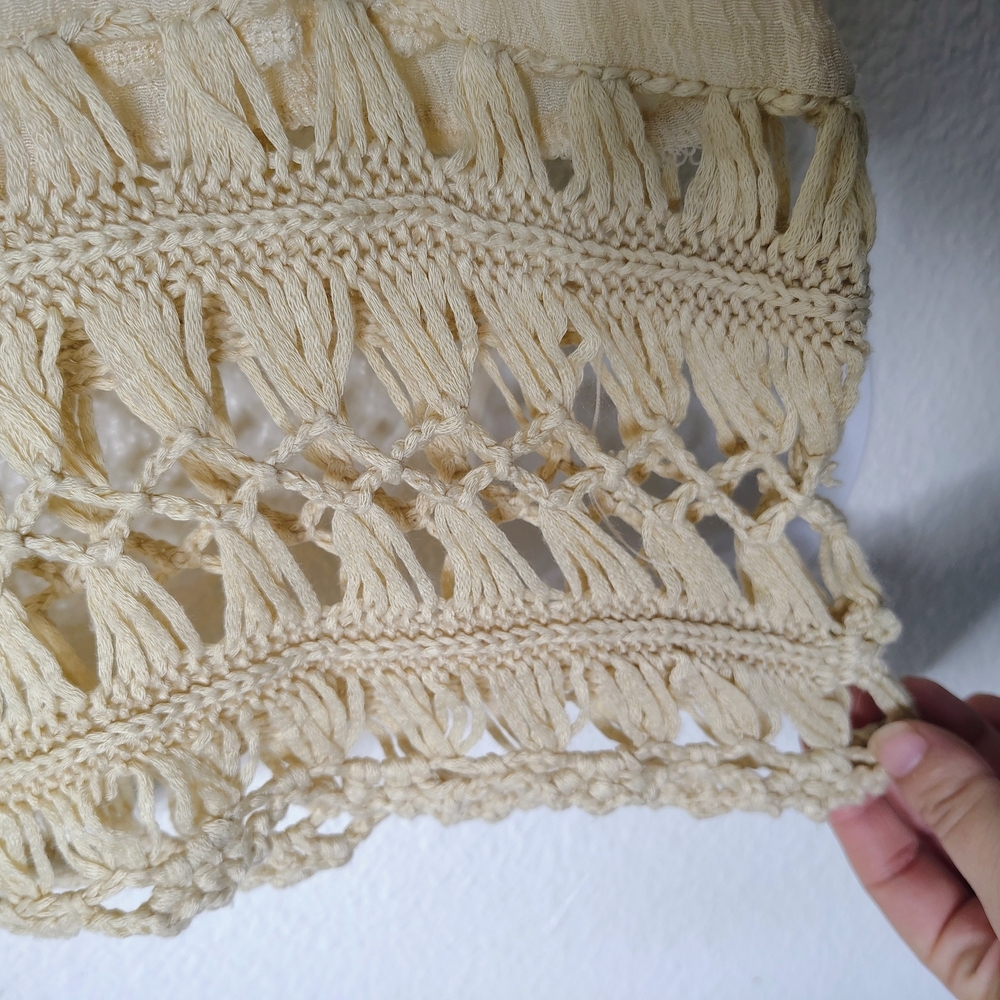 Boho Beige Crochet Mesh Midi Dress Cover Up S/M Solid Neutral Festival Beach - Picture 14 of 15